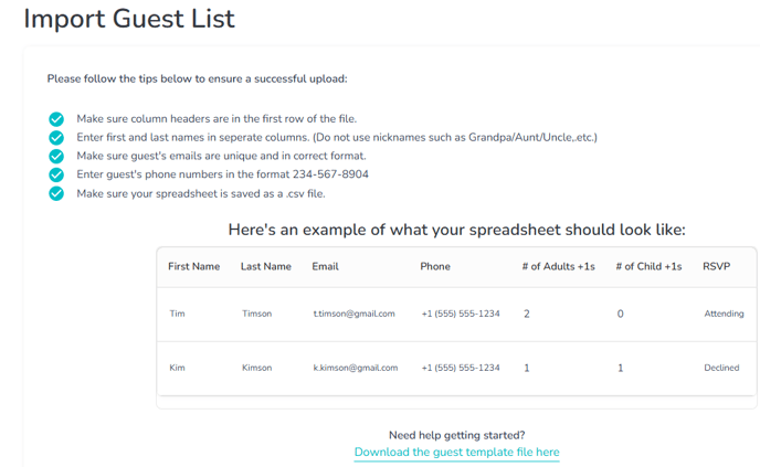 Import Guest list step 2 